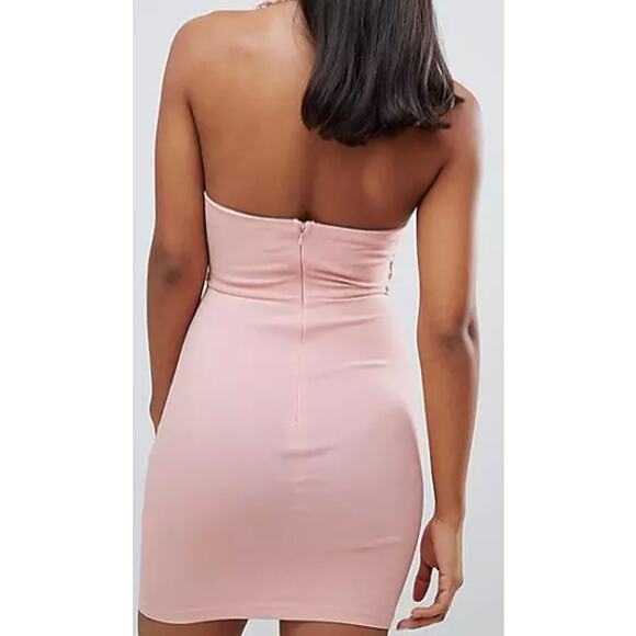 NWT Rare London Women's High Neck Plunge Lace Bodycon Mini Dress Sz XS Pink - Picture 2 of 11